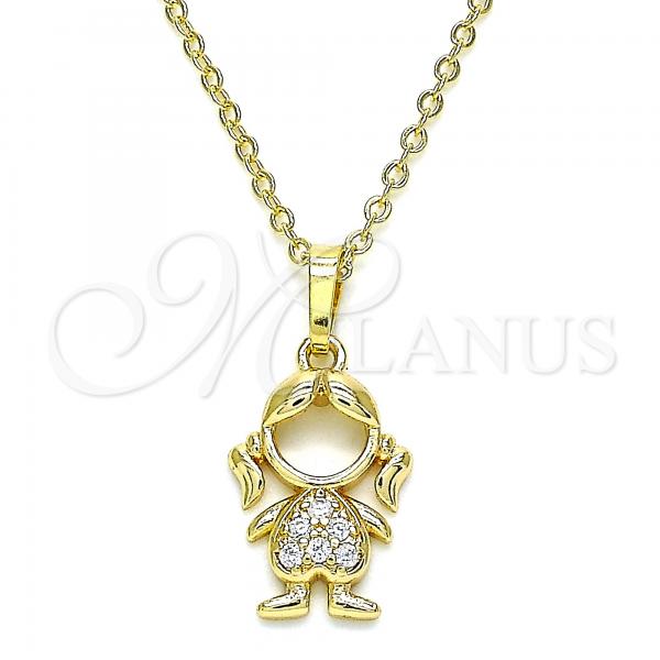 Oro Laminado Pendant Necklace, Gold Filled Style Little Girl Design, with White Micro Pave, Polished, Golden Finish, 04.210.0042.18