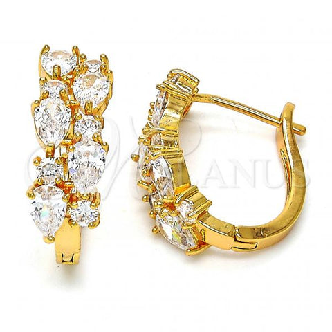 Oro Laminado Huggie Hoop, Gold Filled Style Teardrop Design, with White Cubic Zirconia, Polished, Golden Finish, 02.217.0023.1.20