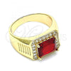 Oro Laminado Mens Ring, Gold Filled Style with Garnet Cubic Zirconia and White Micro Pave, Polished, Golden Finish, 01.266.0045.1.12
