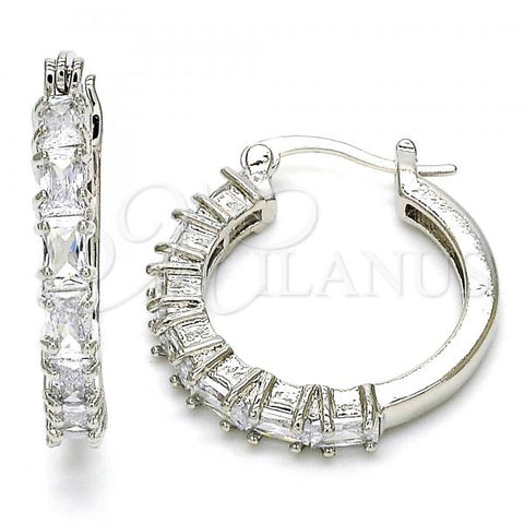 Rhodium Plated Small Hoop, with White Cubic Zirconia, Polished, Rhodium Finish, 02.210.0283.5.25