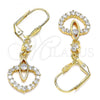 Oro Laminado Long Earring, Gold Filled Style with White Cubic Zirconia, Polished, Golden Finish, 02.387.0041