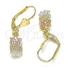 Oro Laminado Dangle Earring, Gold Filled Style Owl Design, Polished, Tricolor, 02.351.0079