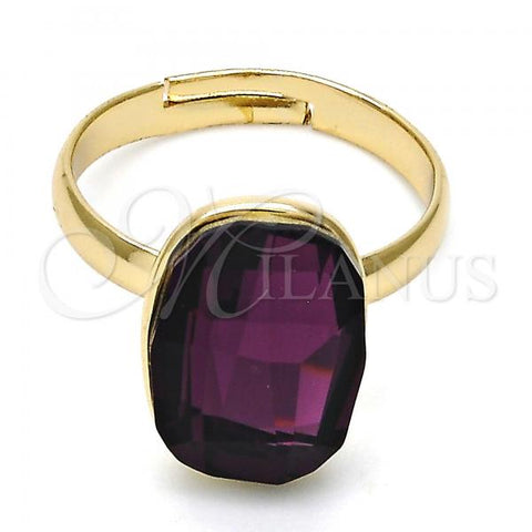 Oro Laminado Multi Stone Ring, Gold Filled Style with Amethyst Swarovski Crystals, Polished, Golden Finish, 01.239.0011.8 (One size fits all)