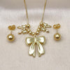 Oro Laminado Necklace and Earring, Gold Filled Style Bow and Ball Design, Polished, Golden Finish, 06.417.0008