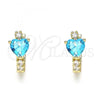 Oro Laminado Huggie Hoop, Gold Filled Style Heart Design, with Aqua Blue and White Cubic Zirconia, Polished, Golden Finish, 02.210.0647.2.15