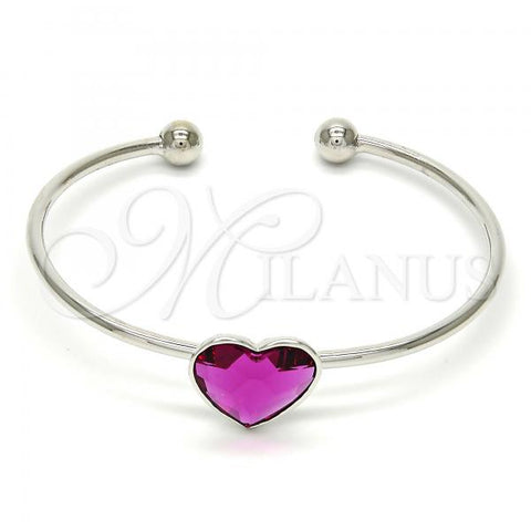 Rhodium Plated Individual Bangle, Heart Design, with Rose Swarovski Crystals, Polished, Rhodium Finish, 07.239.0013.5 (02 MM Thickness, One size fits all)