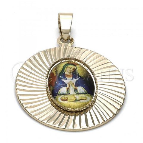 Oro Laminado Religious Pendant, Gold Filled Style Altagracia Design, Diamond Cutting Finish, Golden Finish, 5.193.010