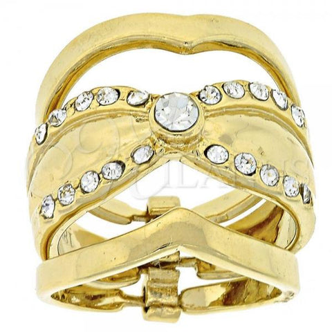 Oro Laminado Wedding Ring, Gold Filled Style Triple Design, with White Crystal, Polished, Golden Finish, 5.164.005.07 (Size 7)