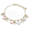 Oro Laminado Charm Anklet , Gold Filled Style Sun Design, with White Crystal, Polished, Tricolor, 03.331.0056.10