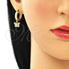 Oro Laminado Huggie Hoop, Gold Filled Style Butterfly Design, with White Micro Pave, Polished, Golden Finish, 02.341.0075.15