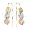Oro Laminado Threader Earring, Gold Filled Style Diamond Cutting Finish, Tricolor, 5.118.004