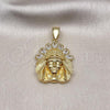 Oro Laminado Religious Pendant, Gold Filled Style Jesus Design, with White Cubic Zirconia, Polished, Golden Finish, 05.411.0016