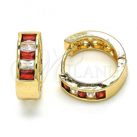 Oro Laminado Huggie Hoop, Gold Filled Style with Garnet and White Cubic Zirconia, Polished, Golden Finish, 02.210.0032.2.15
