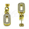 Oro Laminado Dangle Earring, Gold Filled Style Miami Cuban Design, with White Micro Pave, Polished, Golden Finish, 02.341.0144