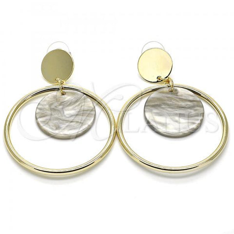 Oro Laminado Long Earring, Gold Filled Style with Gray Mother of Pearl, Polished, Golden Finish, 02.268.0071.1