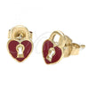 Oro Laminado Stud Earring, Gold Filled Style Heart Design, Red Enamel Finish, Golden Finish, 02.64.0205 *PROMO*