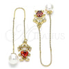 Oro Laminado Threader Earring, Gold Filled Style Little Girl and Heart Design, with Garnet Cubic Zirconia, Polished, Golden Finish, 02.380.0025