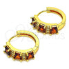 Oro Laminado Huggie Hoop, Gold Filled Style with Garnet and White Cubic Zirconia, Polished, Golden Finish, 02.210.0723.1.15