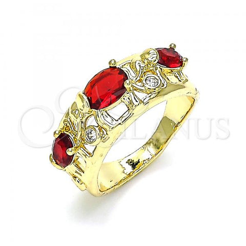 Oro Laminado Multi Stone Ring, Gold Filled Style Elephant Design, with Garnet and White Cubic Zirconia, Polished, Golden Finish, 01.380.0015.1.08