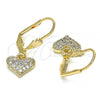 Oro Laminado Dangle Earring, Gold Filled Style Heart Design, with White Micro Pave, Polished, Golden Finish, 02.210.0345