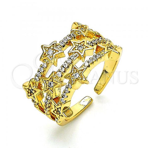Oro Laminado Multi Stone Ring, Gold Filled Style Star Design, with White Micro Pave, Polished, Golden Finish, 01.102.0005