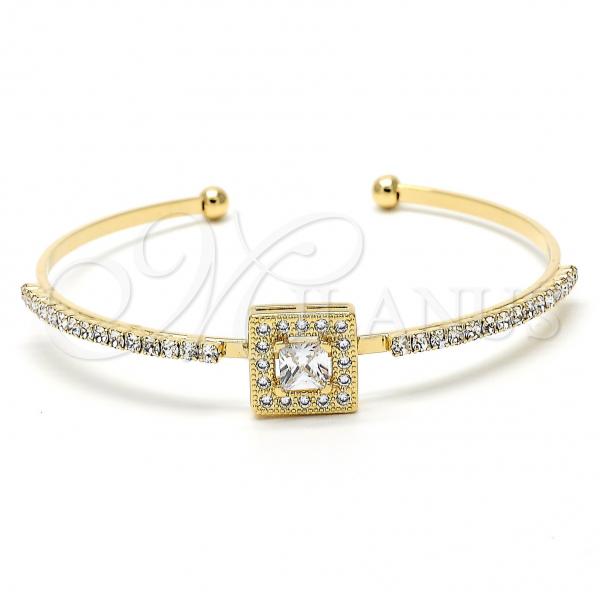 Oro Laminado Individual Bangle, Gold Filled Style with White Micro Pave and White Cubic Zirconia, Polished, Golden Finish, 07.97.0057 (03 MM Thickness, One size fits all)