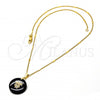 Oro Laminado Pendant Necklace, Gold Filled Style with Black Opal, Golden Finish, 04.09.0028.18