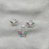 Sterling Silver Earring and Pendant Adult Set, Butterfly Design, with Multicolor Mother of Pearl, Polished, Silver Finish, 10.399.0008