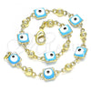 Oro Laminado Fancy Bracelet, Gold Filled Style Evil Eye Design, Turquoise Enamel Finish, Golden Finish, 03.213.0097.2.08