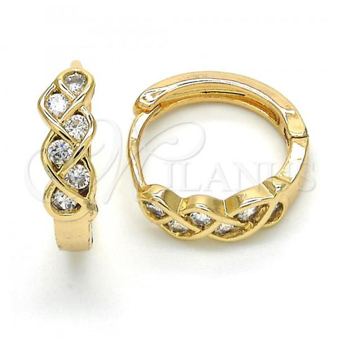 Oro Laminado Huggie Hoop, Gold Filled Style with White Cubic Zirconia, Polished, Golden Finish, 02.210.0134.2.15