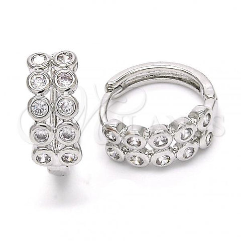 Rhodium Plated Huggie Hoop, with White Cubic Zirconia, Polished, Rhodium Finish, 02.210.0110.1.15