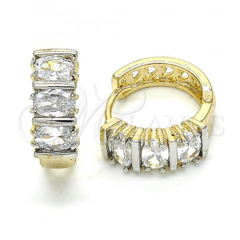 Oro Laminado Huggie Hoop, Gold Filled Style with White Cubic Zirconia, Polished, Two Tone, 02.210.0026.5.15