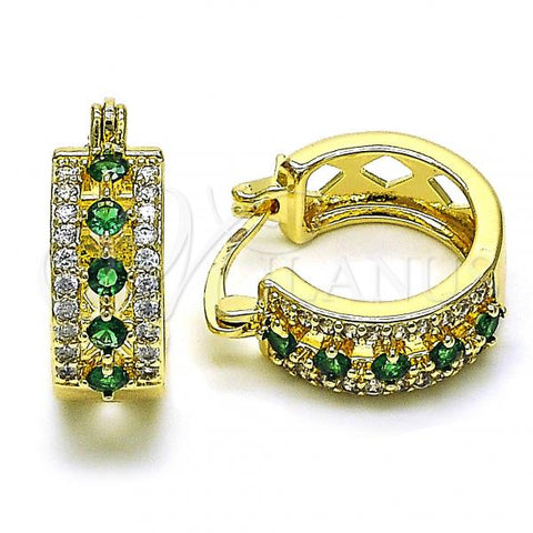 Oro Laminado Small Hoop, Gold Filled Style with Green and White Cubic Zirconia, Polished, Golden Finish, 02.210.0269.10.15