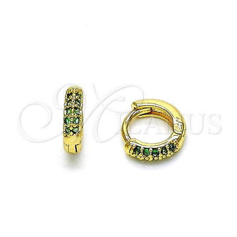 Oro Laminado Huggie Hoop, Gold Filled Style with Green Micro Pave, Polished, Golden Finish, 02.195.0111.5.10