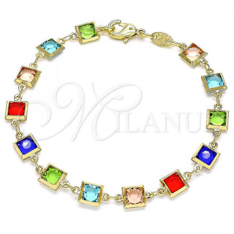 Oro Laminado Charm Bracelet, Gold Filled Style with Multicolor Cubic Zirconia, Polished, Golden Finish, 03.326.0002.1.08