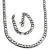 Stainless Steel Necklace and Bracelet, Figaro Design, Polished, Steel Finish, 06.256.0014.1