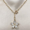 Oro Laminado Fancy Necklace, Gold Filled Style Flower Design, with White Cubic Zirconia, Polished, Golden Finish, 04.63.1441.20