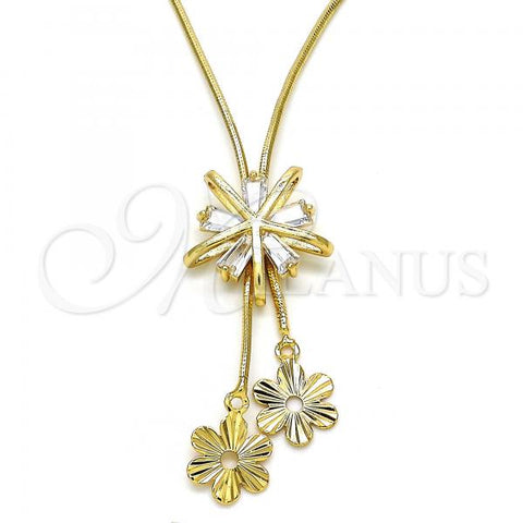 Oro Laminado Pendant Necklace, Gold Filled Style Flower Design, with White Cubic Zirconia, Polished, Golden Finish, 04.347.0001.20