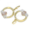 Oro Laminado Dangle Earring, Gold Filled Style Guadalupe Design, Polished, Tricolor, 02.351.0076