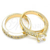 Oro Laminado Wedding Ring, Gold Filled Style Duo Design, with White Cubic Zirconia, Polished, Golden Finish, 01.284.0033.07 (Size 7)