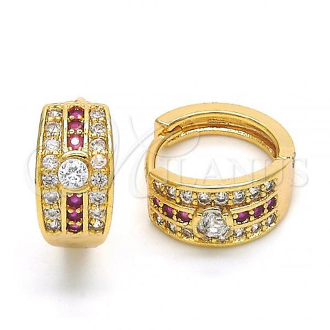 Oro Laminado Huggie Hoop, Gold Filled Style with Ruby and White Cubic Zirconia, Polished, Golden Finish, 02.267.0063.15