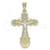 Oro Laminado Religious Pendant, Gold Filled Style Crucifix Design, Polished, Tricolor, 05.351.0163