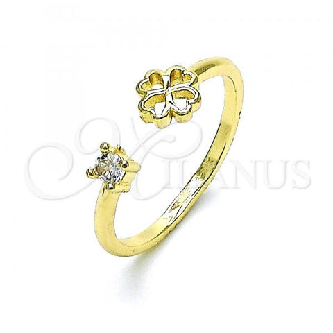 Oro Laminado Multi Stone Ring, Gold Filled Style Four-leaf Clover Design, with White Cubic Zirconia, Polished, Golden Finish, 01.284.0079