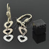 Oro Laminado Long Earring, Gold Filled Style Heart Design, Diamond Cutting Finish, Tricolor, 02.63.2155