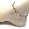 Oro Laminado Fancy Anklet, Gold Filled Style Evil Eye and Elephant Design, Blue Resin Finish, Golden Finish, 03.326.0010.2.10