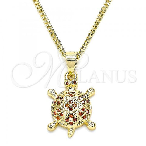 Oro Laminado Pendant Necklace, Gold Filled Style Turtle Design, with Garnet Micro Pave, Polished, Golden Finish, 04.344.0027.1.20