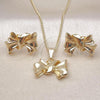 Oro Laminado Earring and Pendant Adult Set, Gold Filled Style Bow Design, Polished, Golden Finish, 10.163.0019