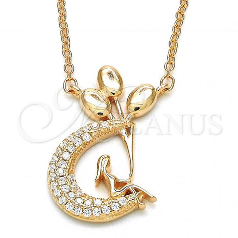 Sterling Silver Pendant Necklace, Moon Design, with White Cubic Zirconia, Polished, Rose Gold Finish, 04.336.0019.1.16