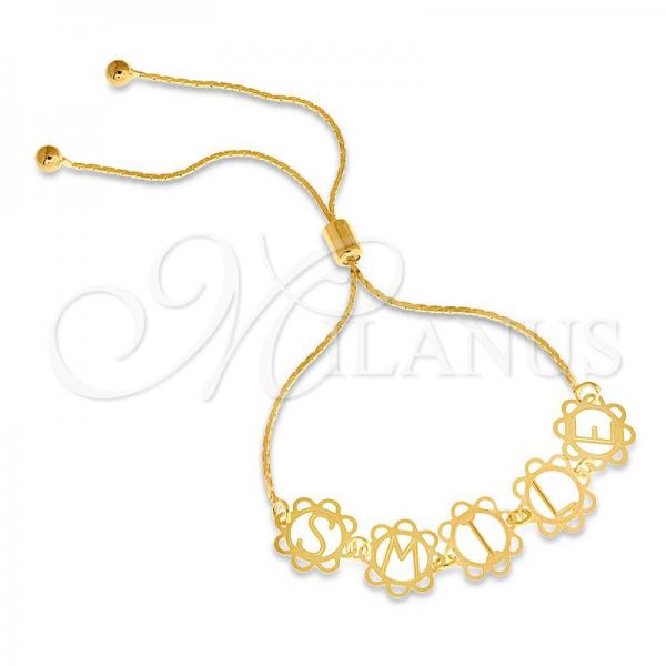 Oro Laminado Adjustable Bolo Bracelet, Gold Filled Style Initials and Snake Design, Polished, Golden Finish, 03.32.0165