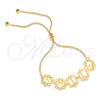 Oro Laminado Adjustable Bolo Bracelet, Gold Filled Style Initials and Snake Design, Polished, Golden Finish, 03.32.0165